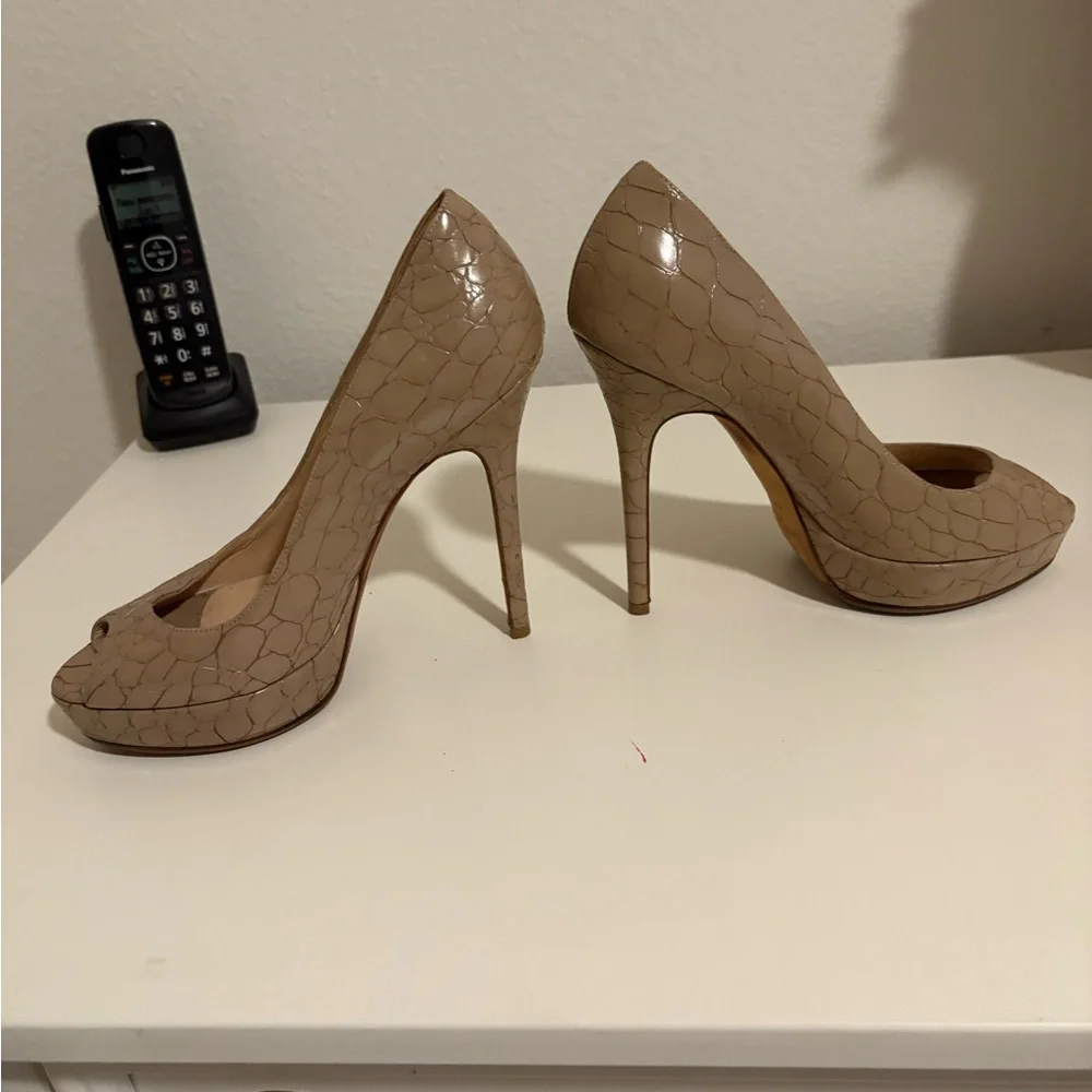 Jimmy Choo Nude Patent Peep-Toe Pumps
